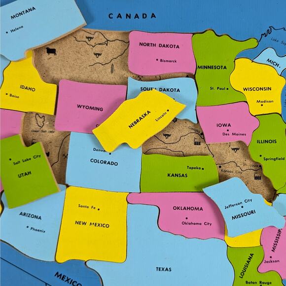 Vintage 1975 Judy/Instructo Wood Inlaid Continental United States Map Puzzle - Picture 14 of 16